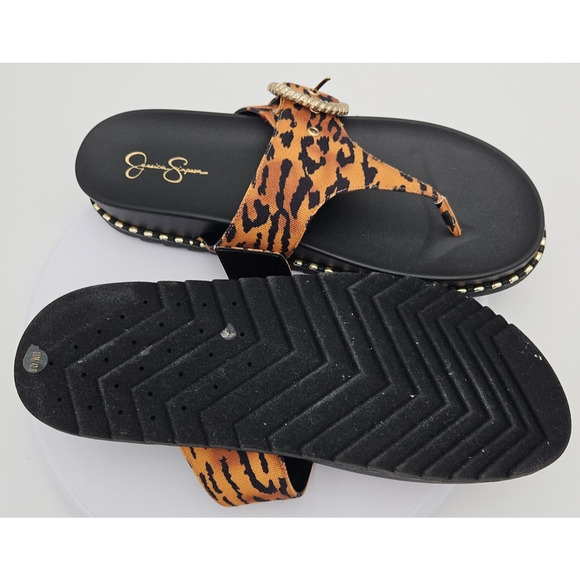 Jessica Simpson CYMMERI Slide Thong‎ Sandal Brown Cheetah Print Gold Buckle EUC - Picture 13 of 13